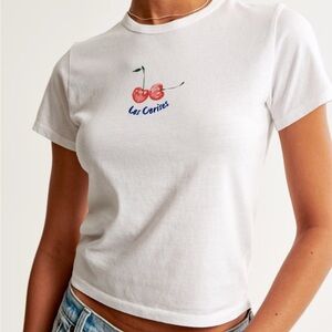 Abercrombie & Fitch White Les Cerises Cherry Graphic Skimming Tee Size M
